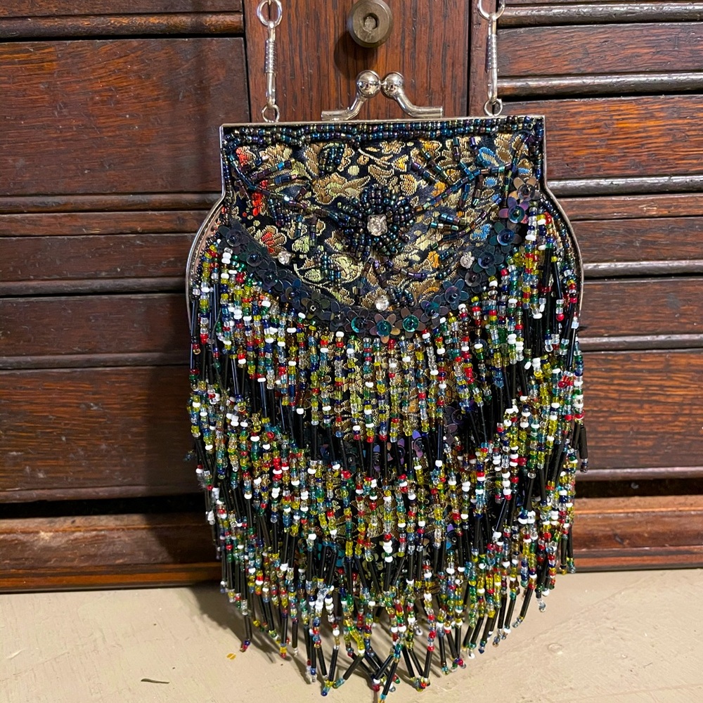 Vintage Ornate Beaded Purse Evening Bag Small